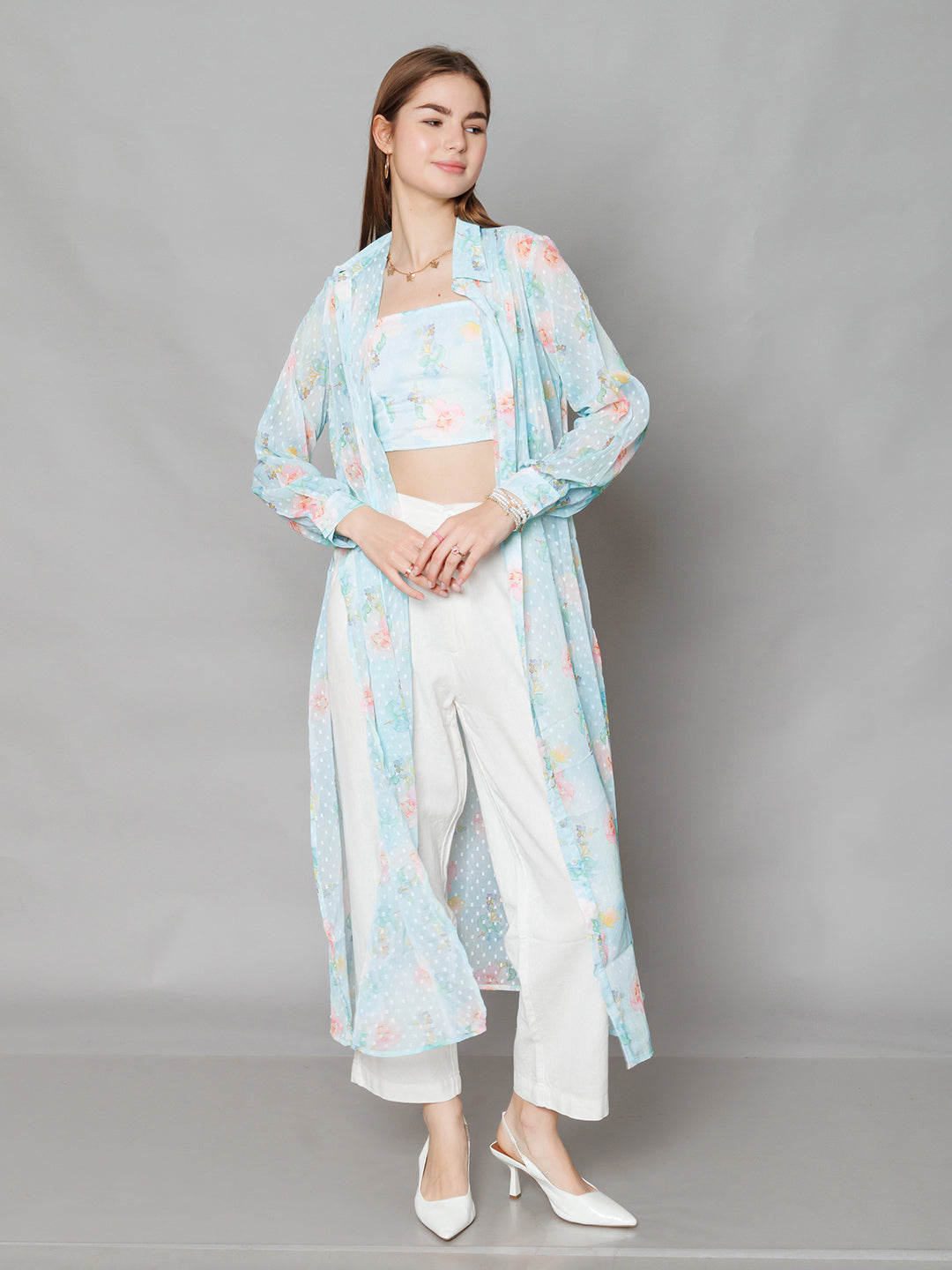 Blue Printed Straight Fit Co-Ord Set