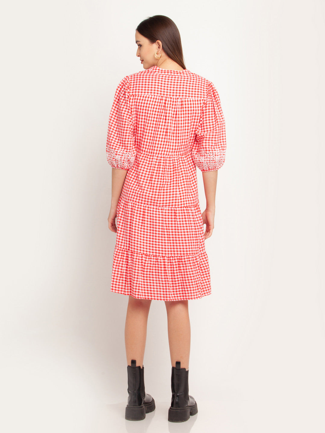 Red Lace Elbow Sleeves Short Dress