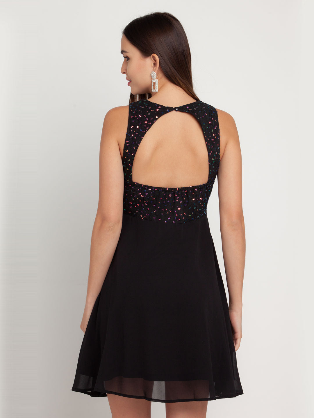 Black Self Design Short Dress