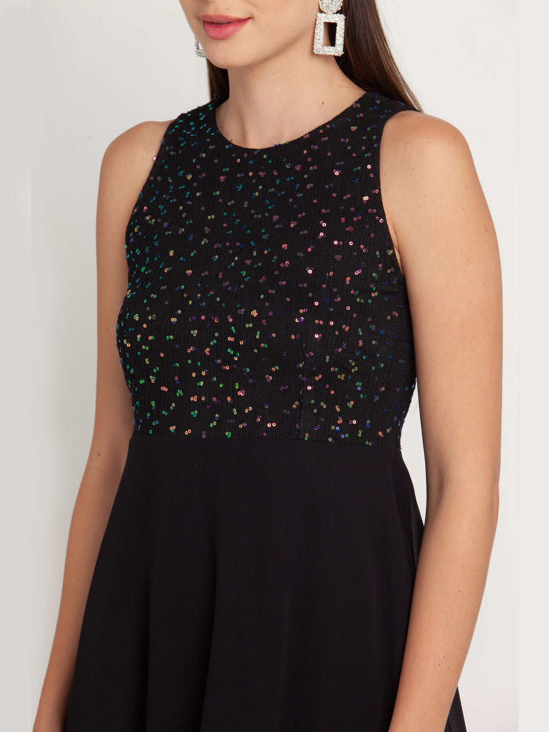 Black Self Design Short Dress