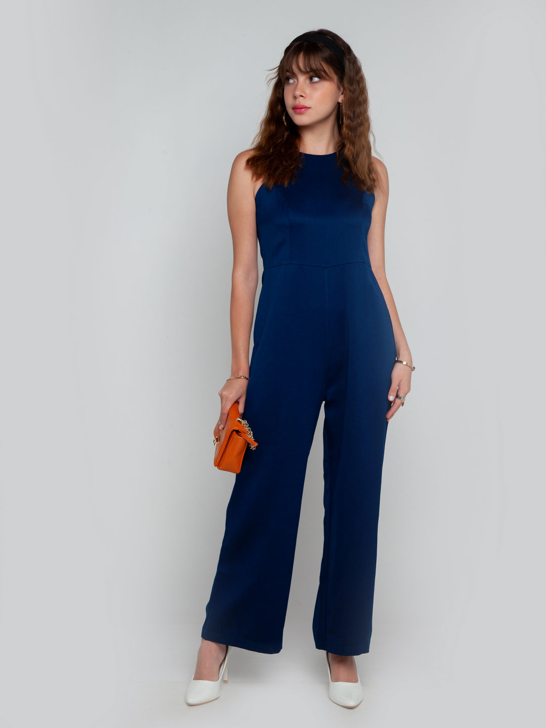 Navy Blue Solid Straight Jumpsuit