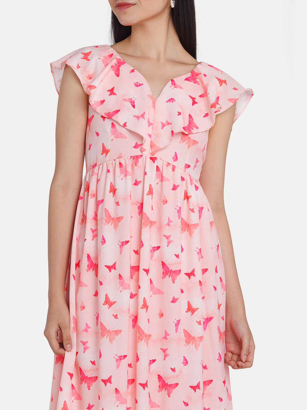 Pink Printed Ruffled Maxi Dress