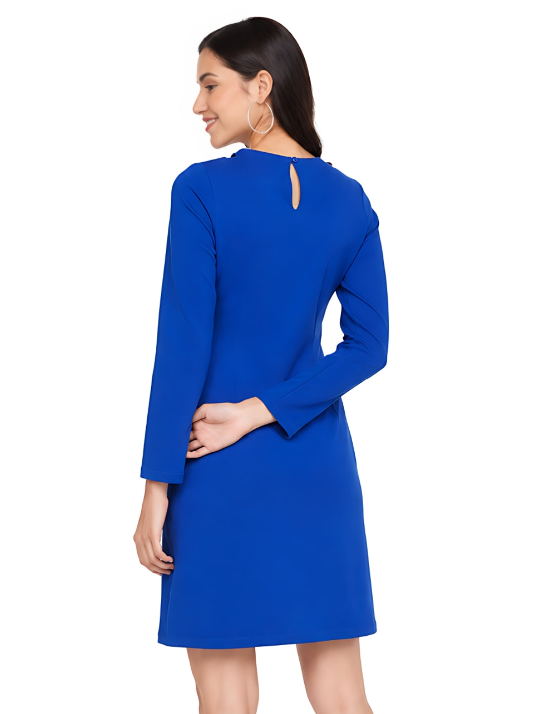 Blue Solid Cut Out Short Dress