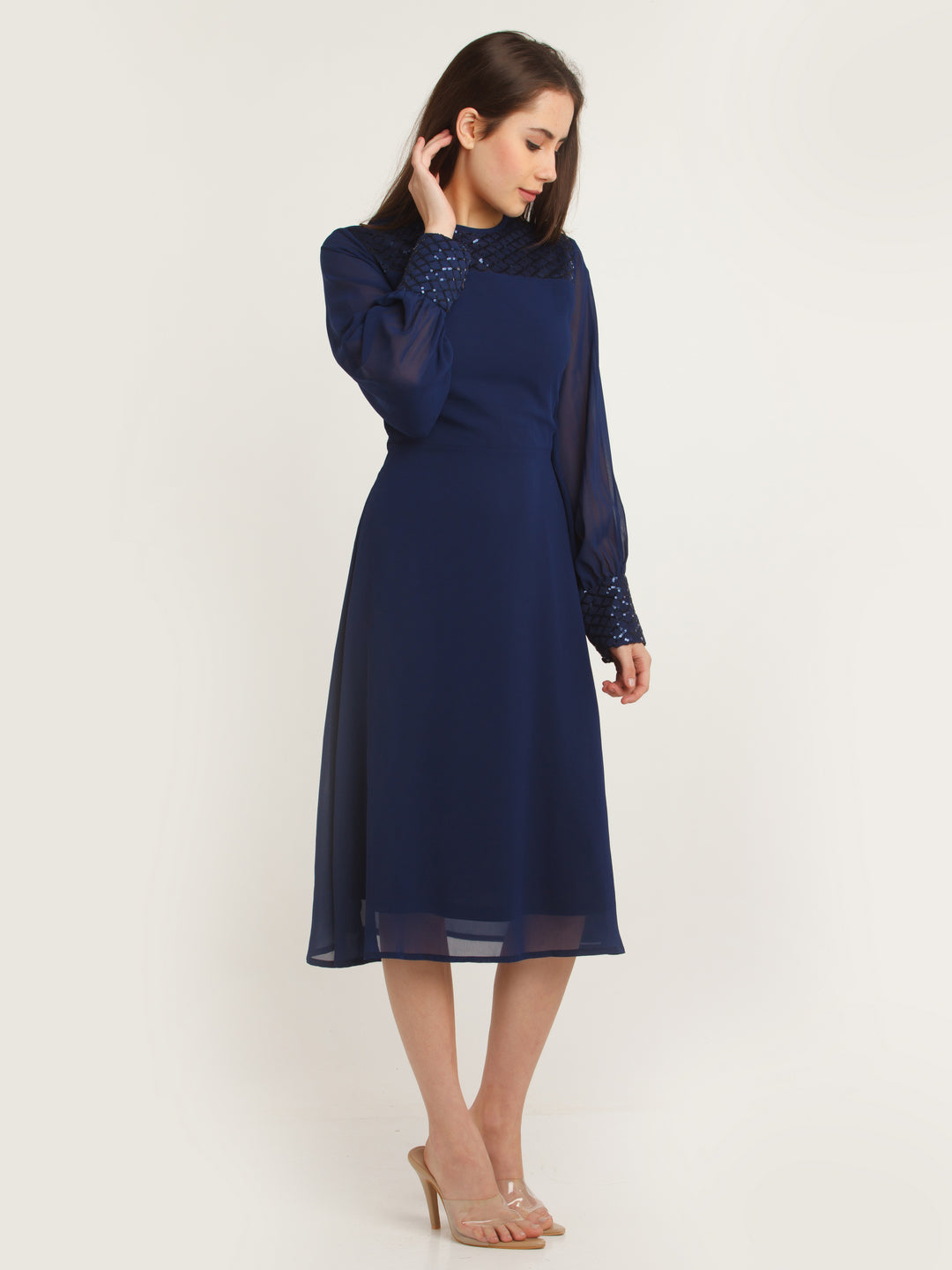 Blue Embellished Midi Dress