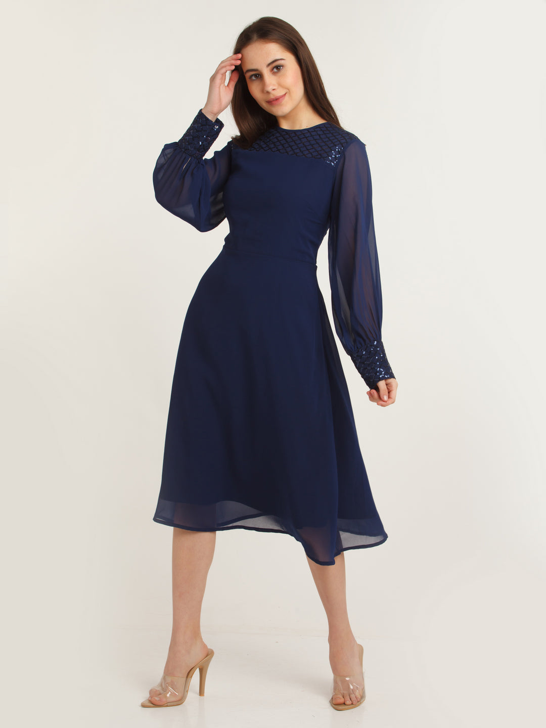 Blue Embellished Midi Dress