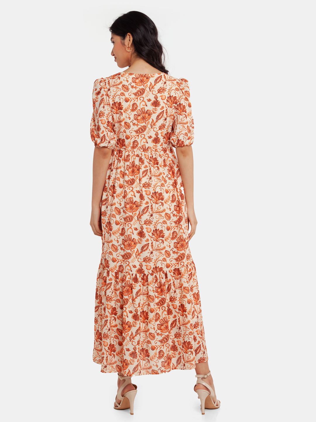 Beige Printed Empire Maxi Dress