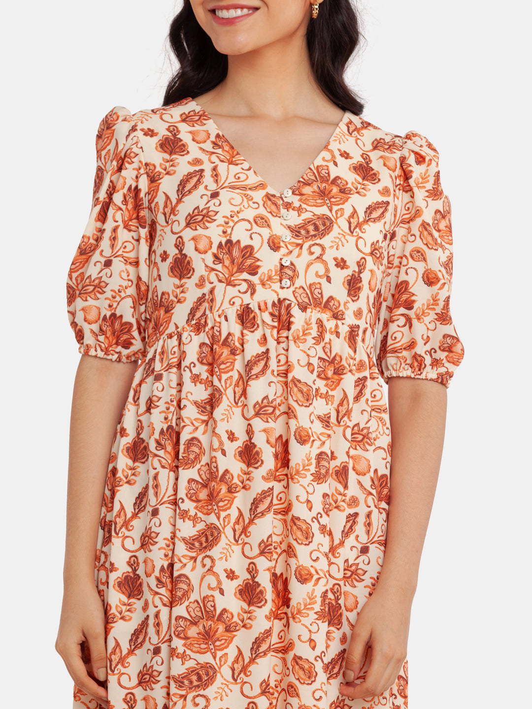 Beige Printed Empire Maxi Dress