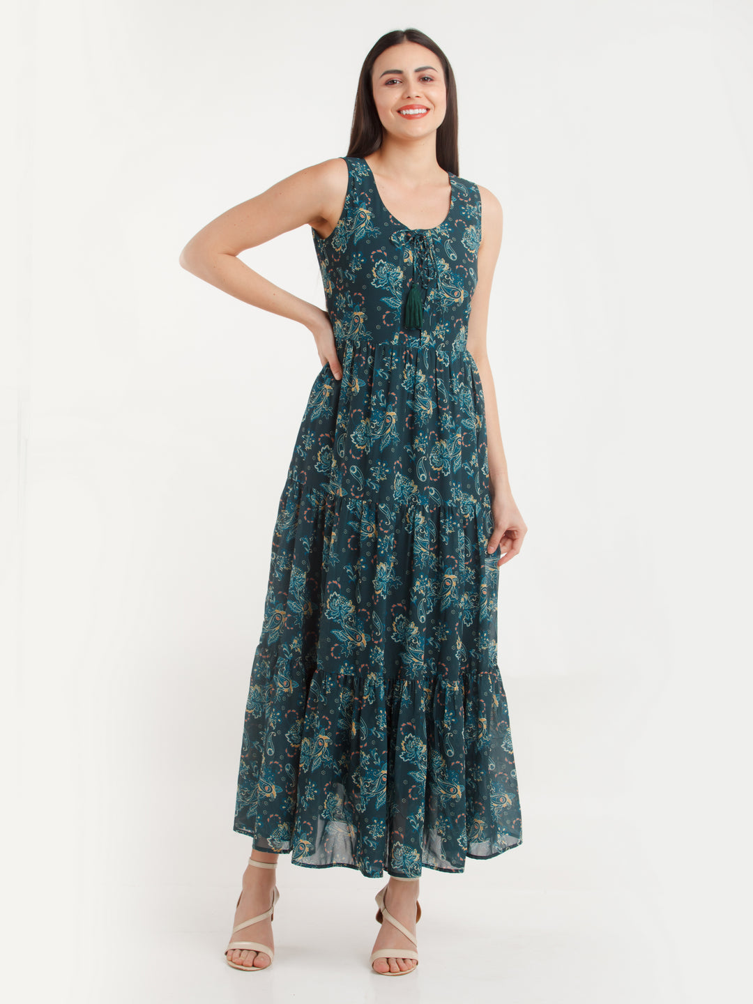 Green Printed Maxi Dress