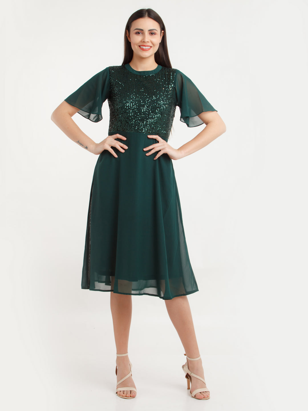 Green Embellished Midi Dress