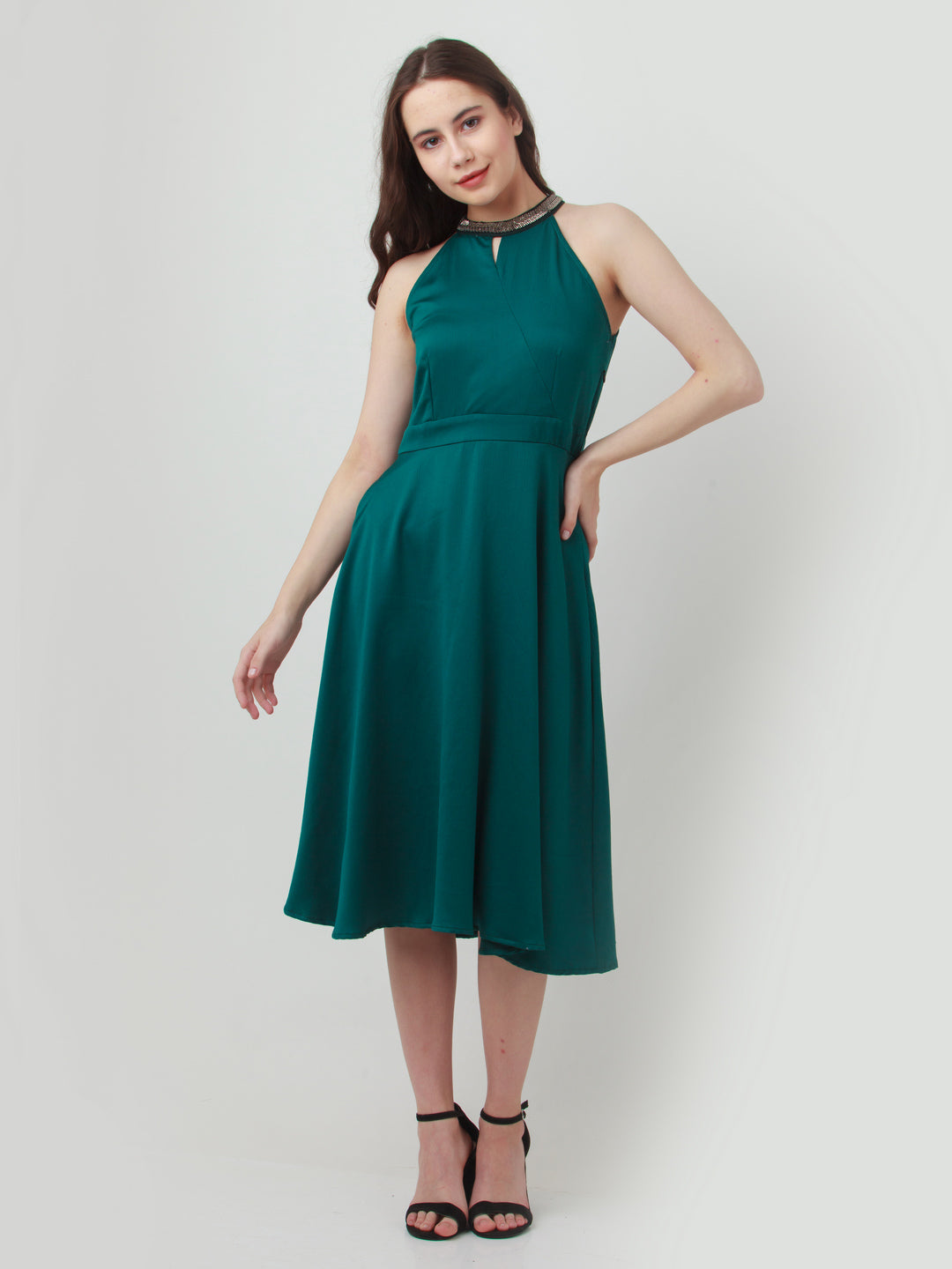 Green Embellished Midi Dress