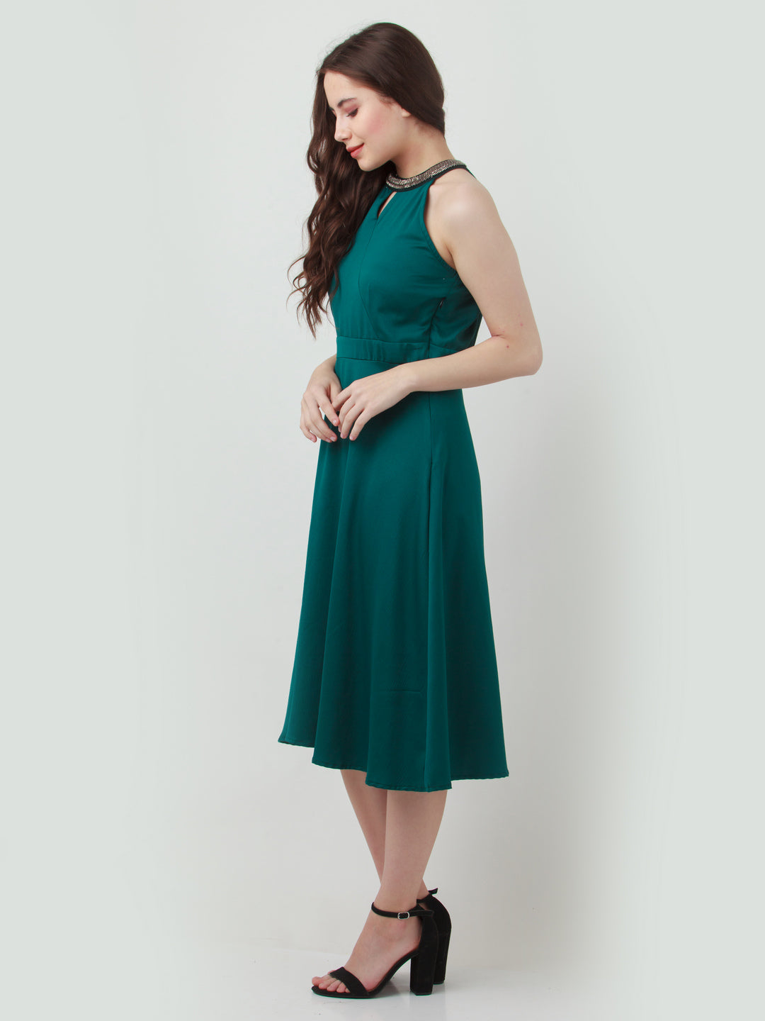 Green Embellished Midi Dress