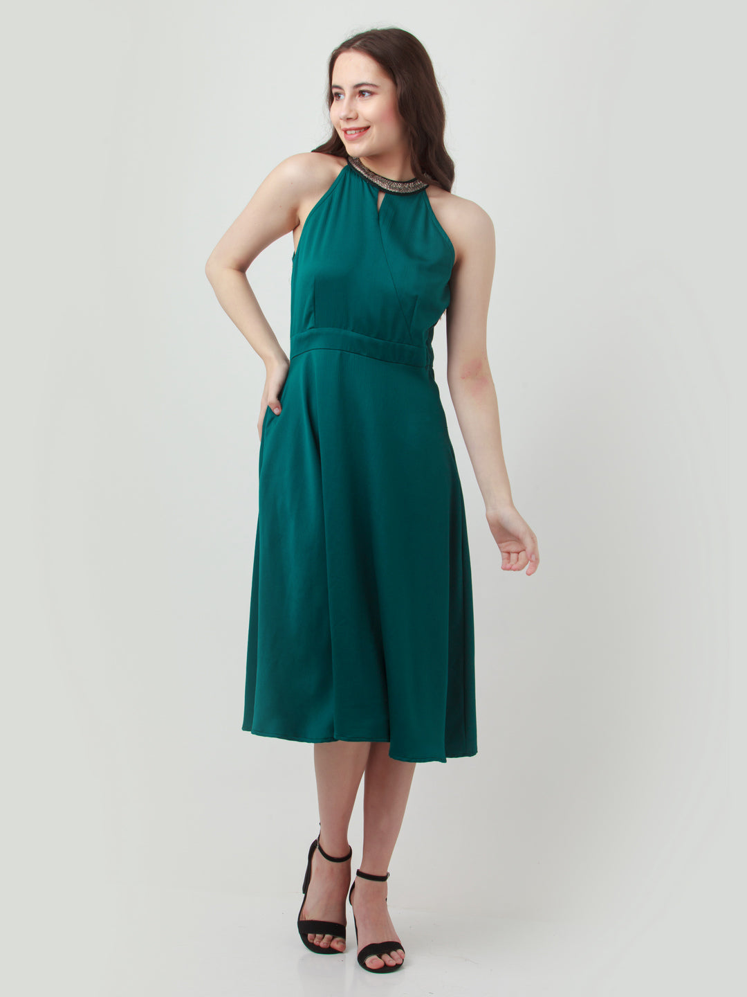 Green Embellished Midi Dress