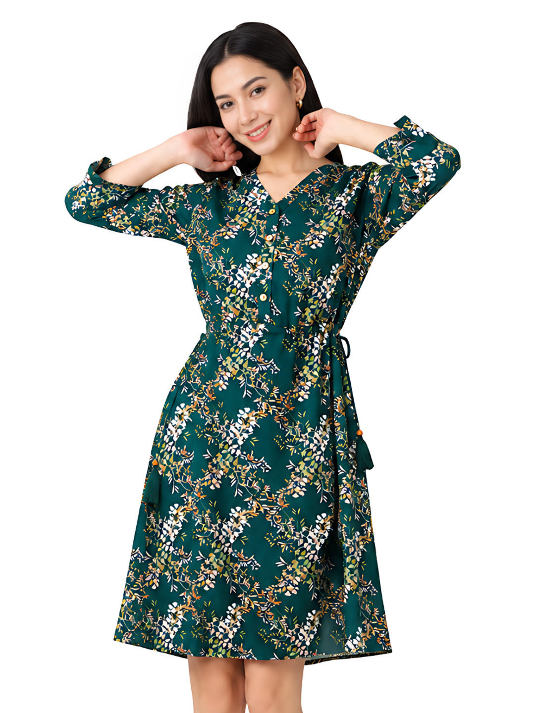 Dark Cedar Printed A-Line Short Dress