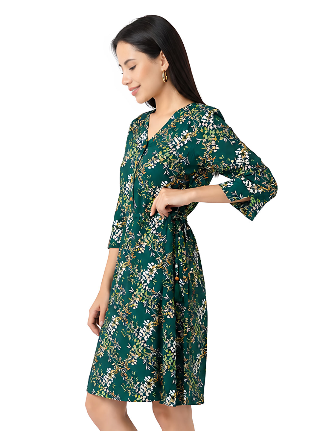 Dark Cedar Printed A-Line Short Dress