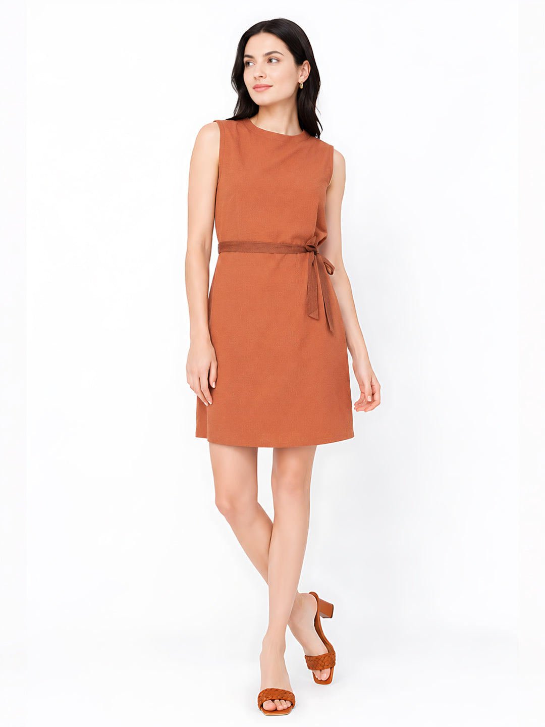 Wine Self Design Flared Short Dress