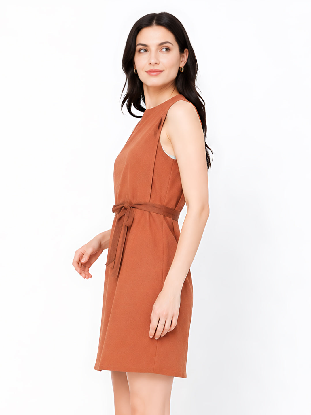 Wine Self Design Flared Short Dress