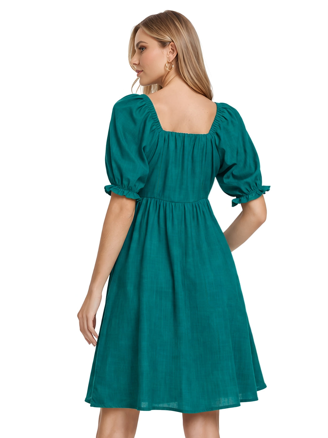 Green Solid Flared Short Dress