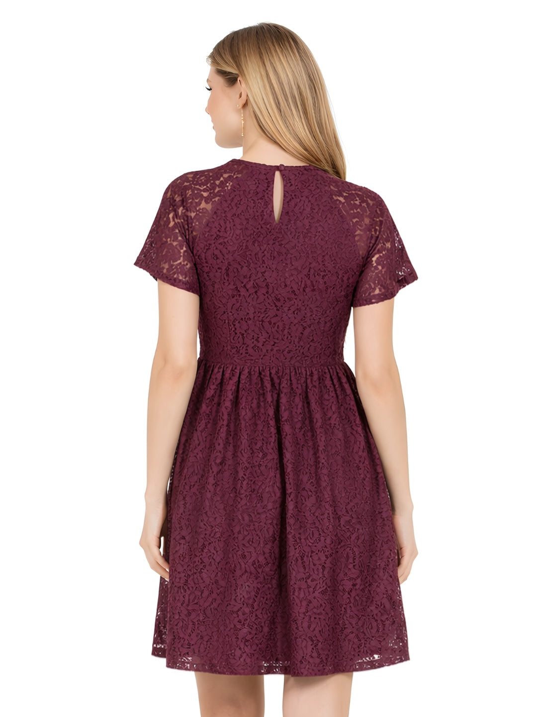 Wine Self Designed Regular Short Dress