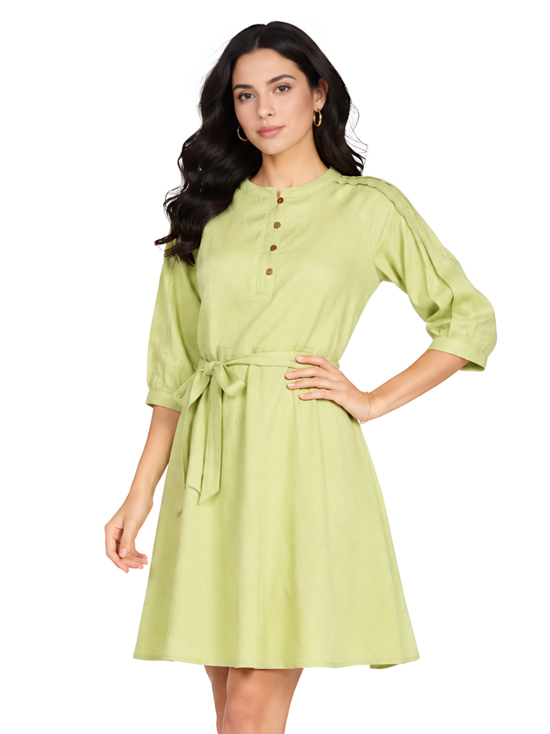 Green Solid Above Knee Dress
