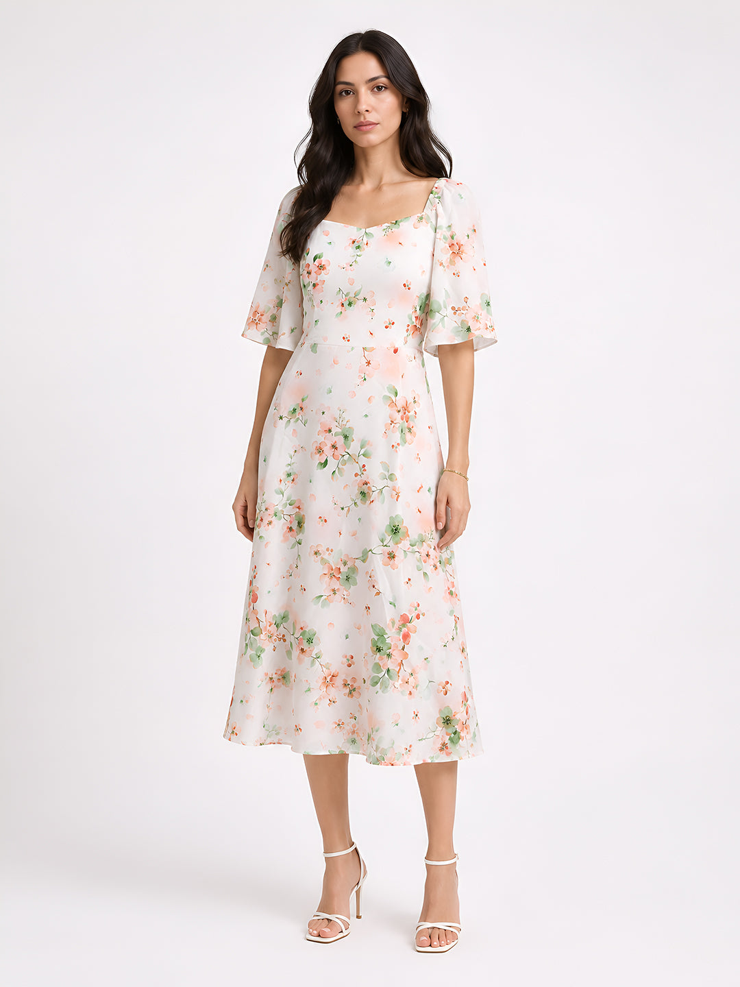 White Printed Half Sleeve Dress
