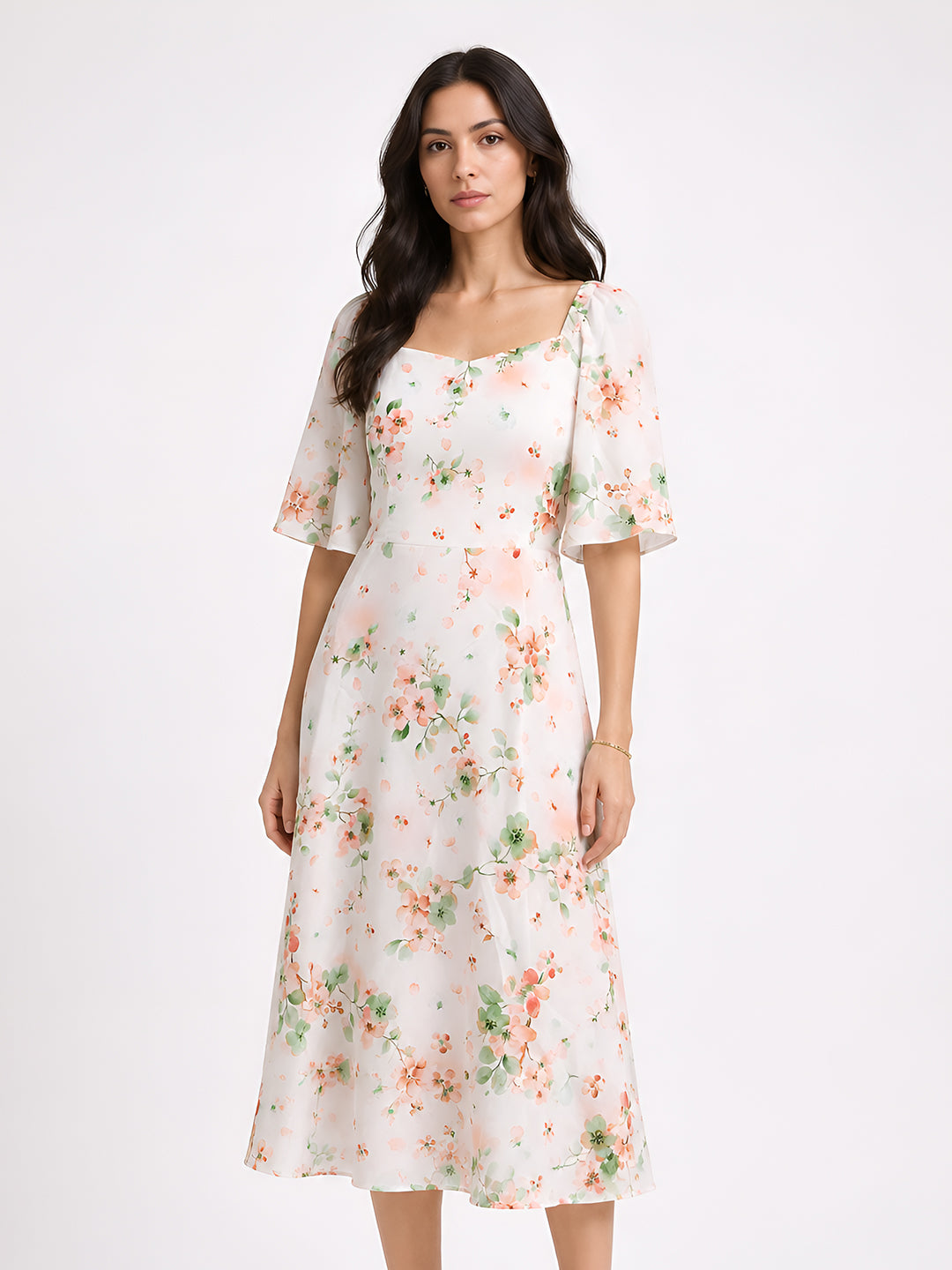 White Printed Half Sleeve Dress