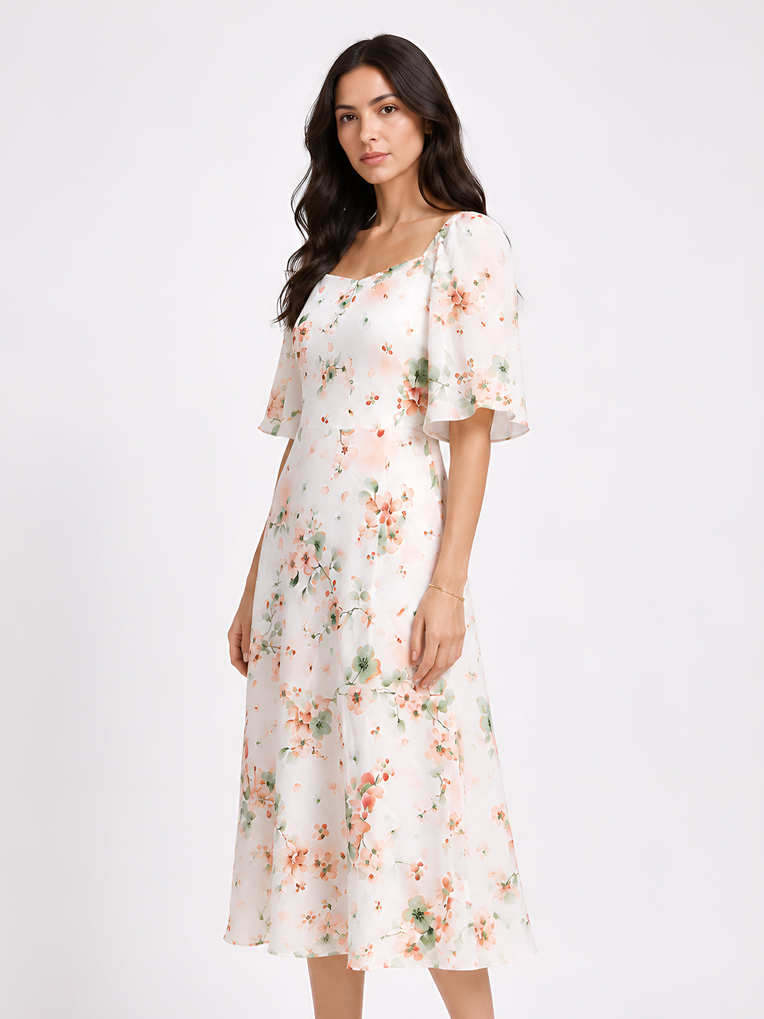 White Printed Half Sleeve Dress