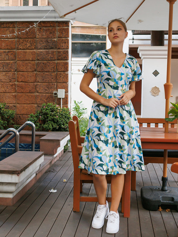 Buy Off White Printed A-Line Midi Dress - Zink London Buy Off White Printed A-Line Midi Dress - Zink London