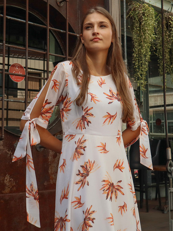 White Printed A Line Maxi Dress