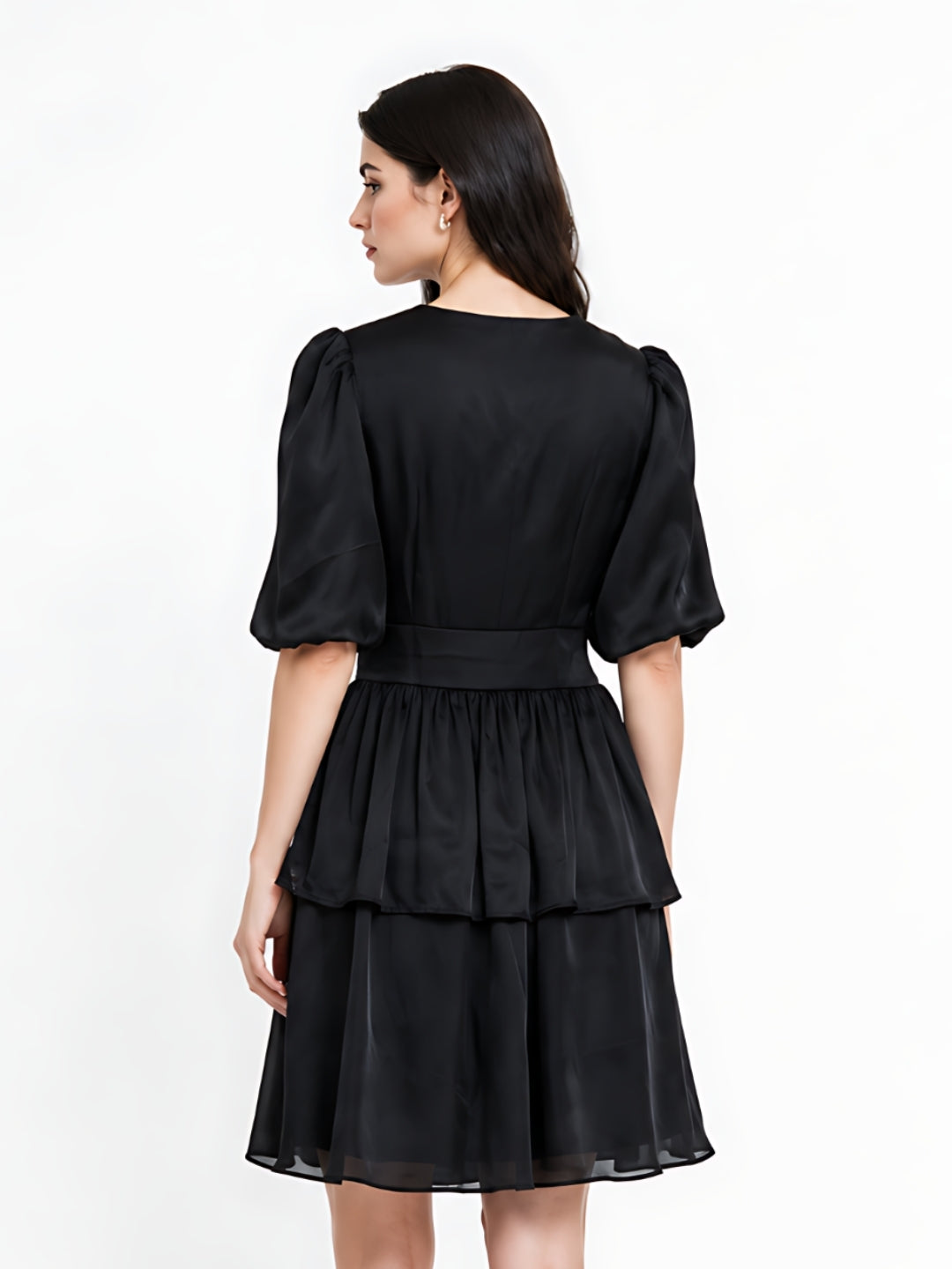 Black Solid Layered Short Dress