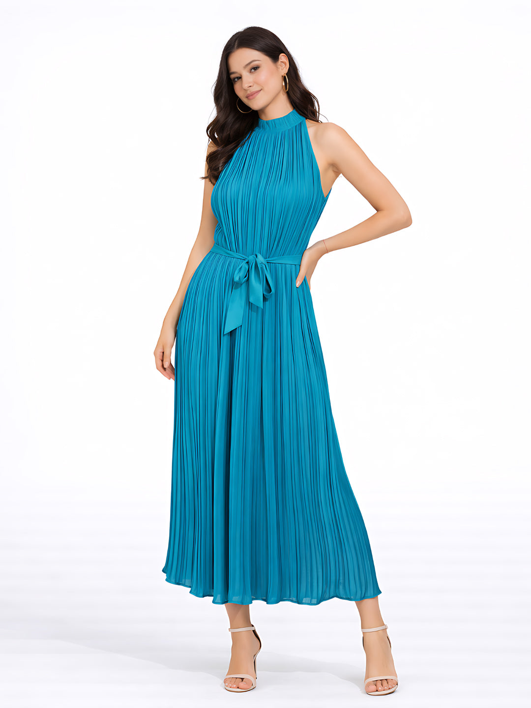 Teal Solid Sleeveless Maxi Dress