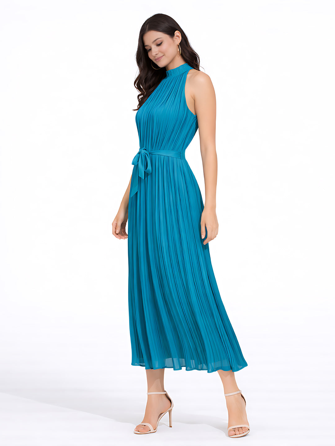 Teal Solid Sleeveless Maxi Dress