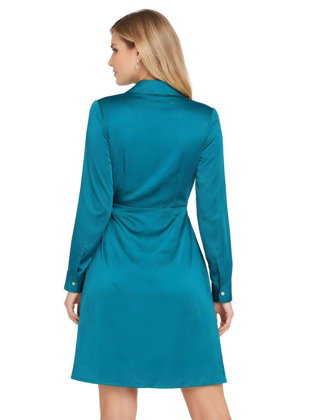 Teal Textured Full Sleeves Short Dress