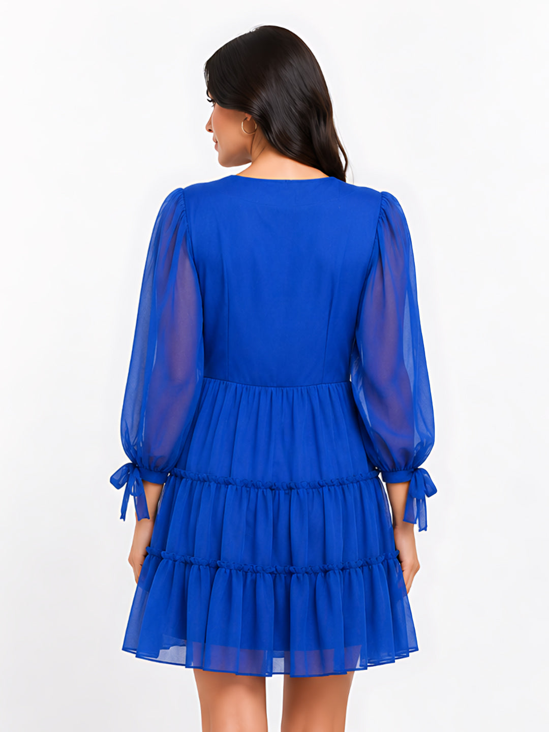 Blue Iolite Solid V-Neck 3/4th Short Dress