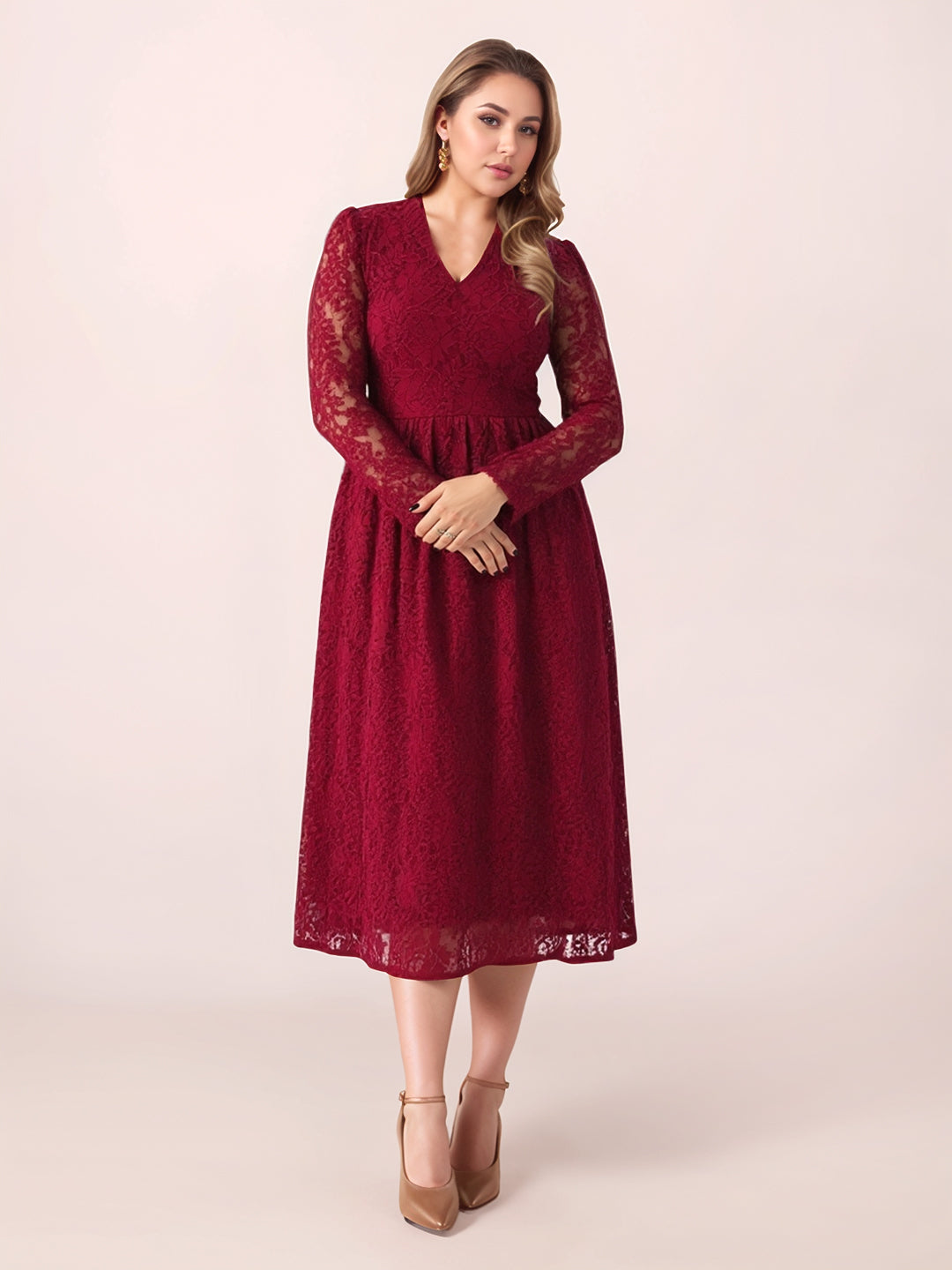 Zink London Women's Red Lace Midi Dress