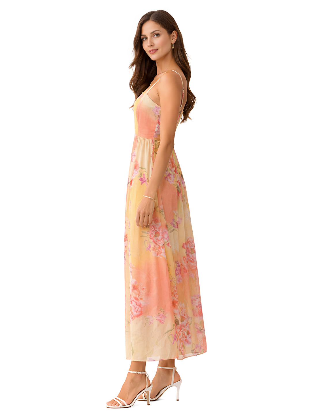 Multi Floral Sleeveless Square Neck Fit And Flare Maxi Dress