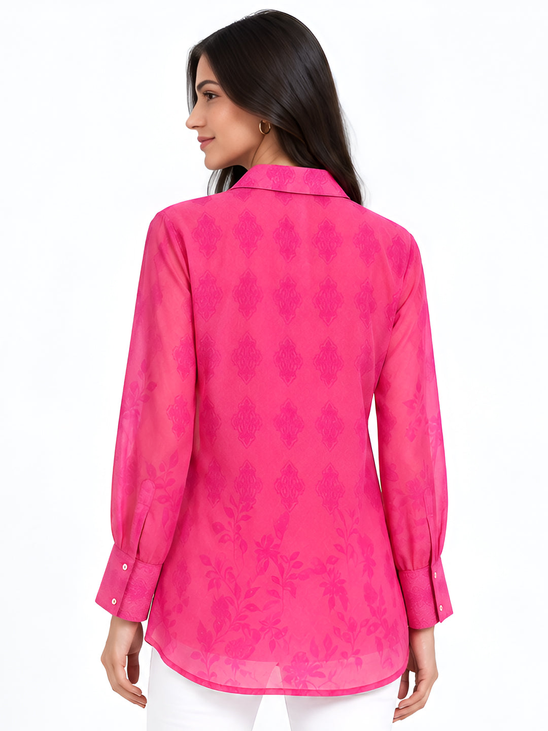 Pink Floral Long Collar Neck Loose Shirts
