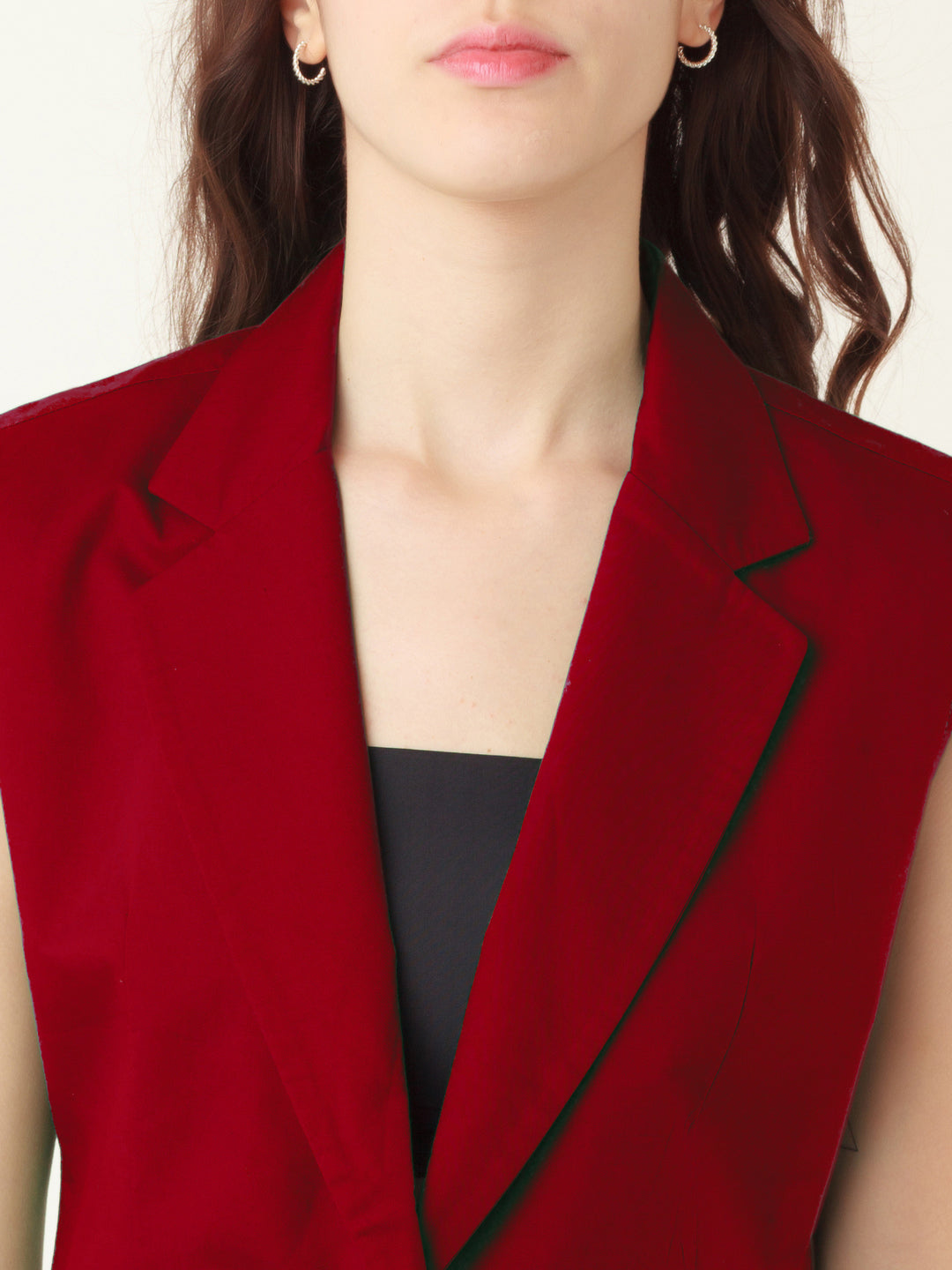Red Solid Sleeveless Jacket