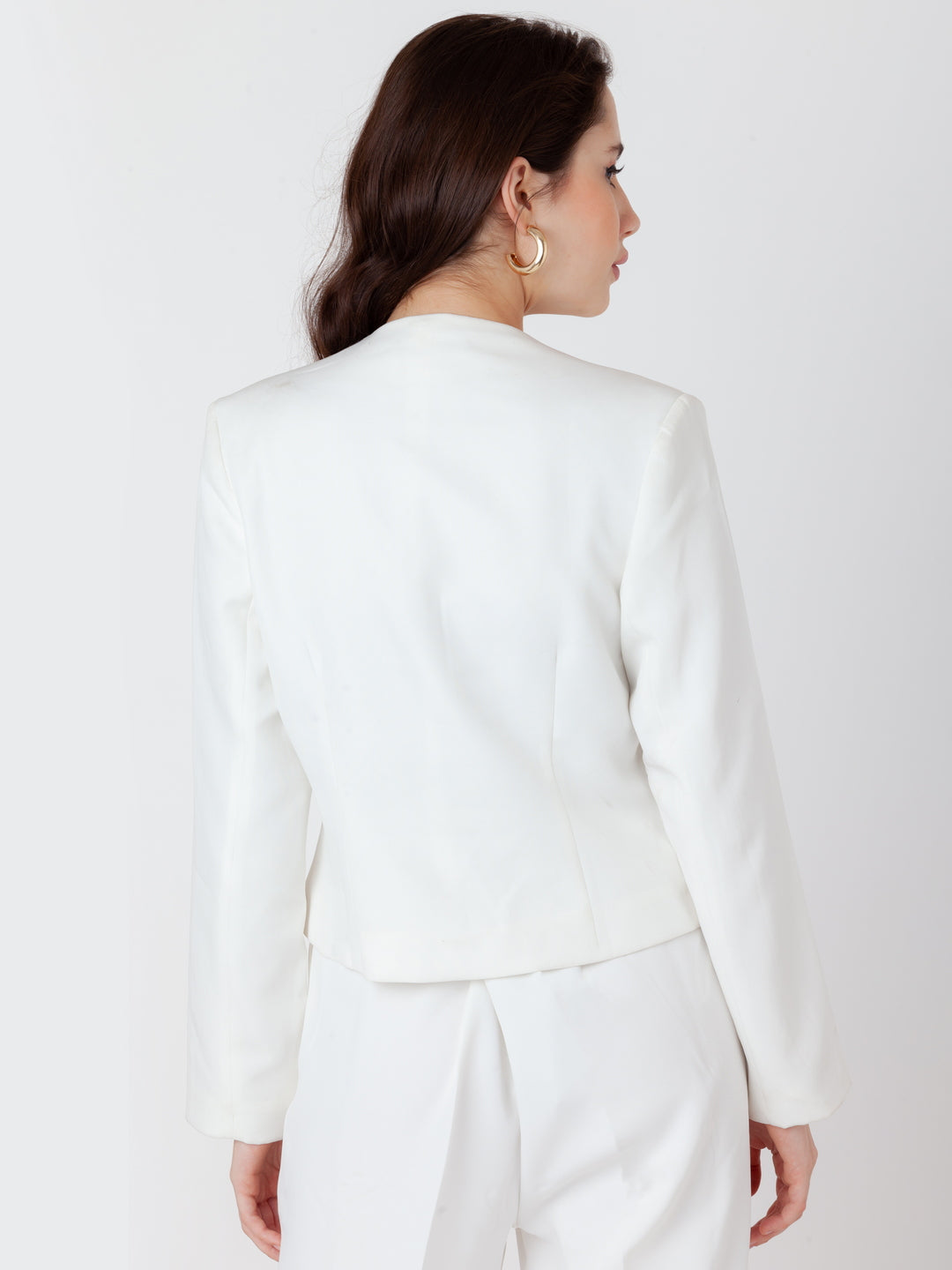 White Solid Single Breasted Blazer