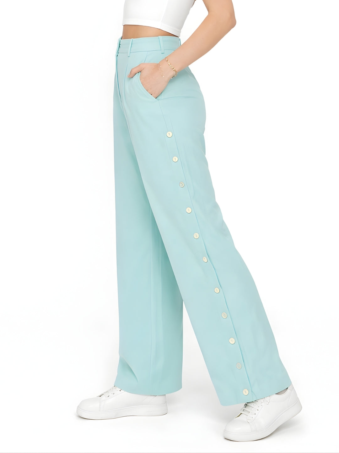 Turquoise Solid Regular Trouser