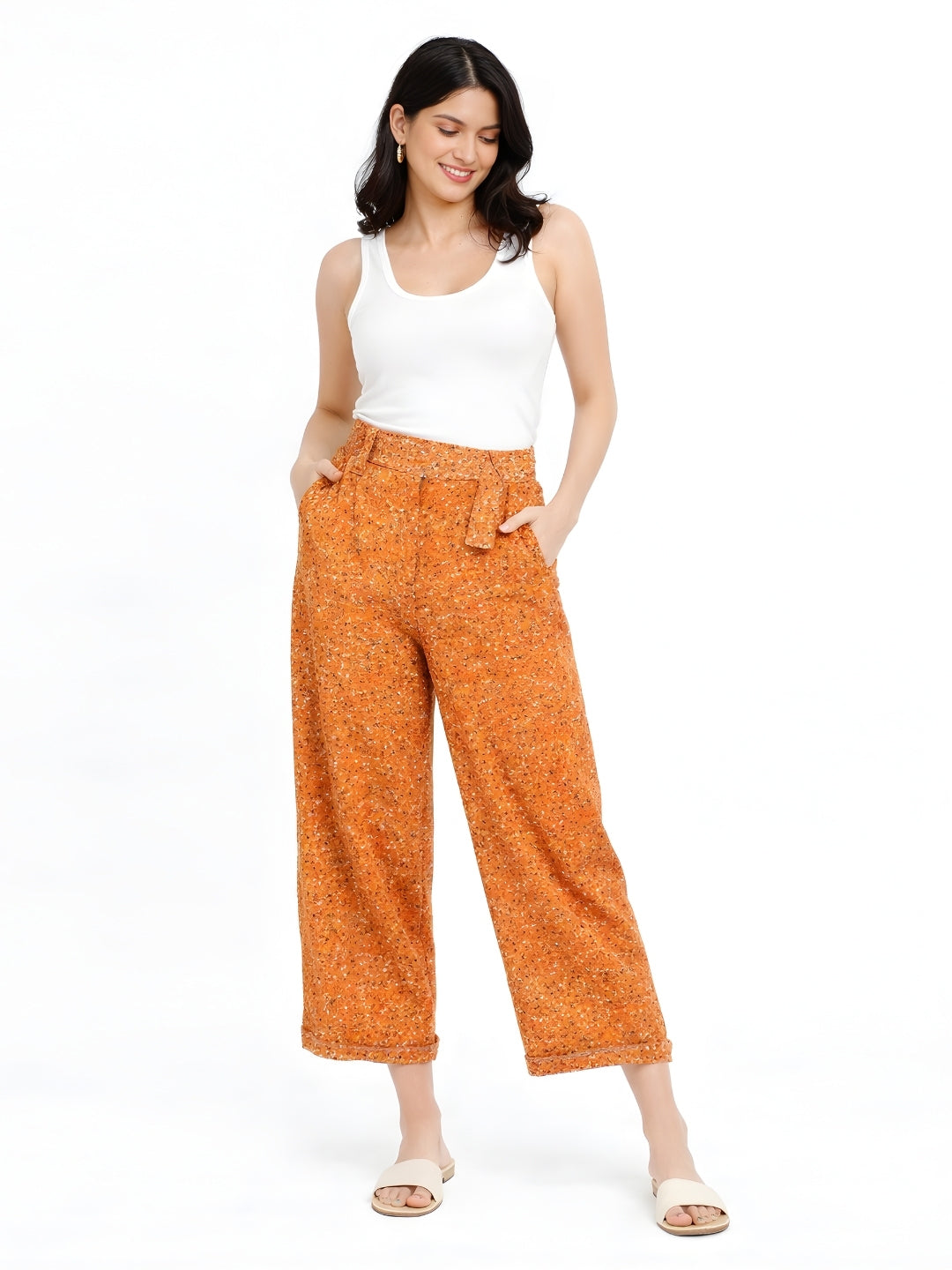 Brown Printed Regular Trouser