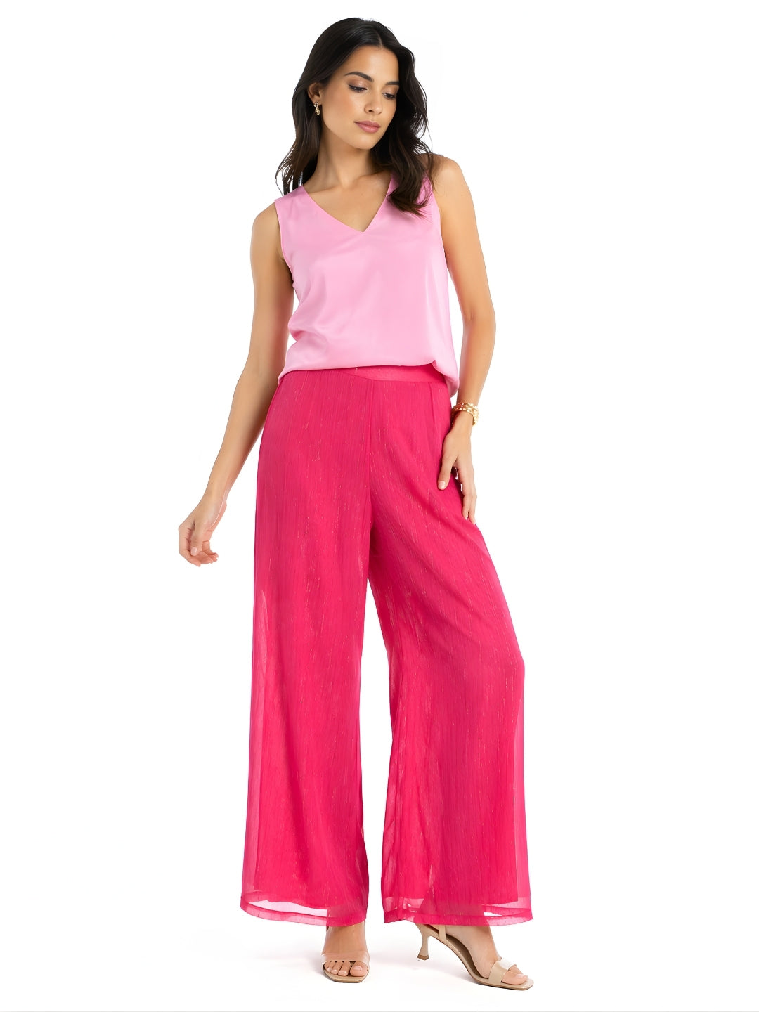 Pink Solid Straight Palazzo