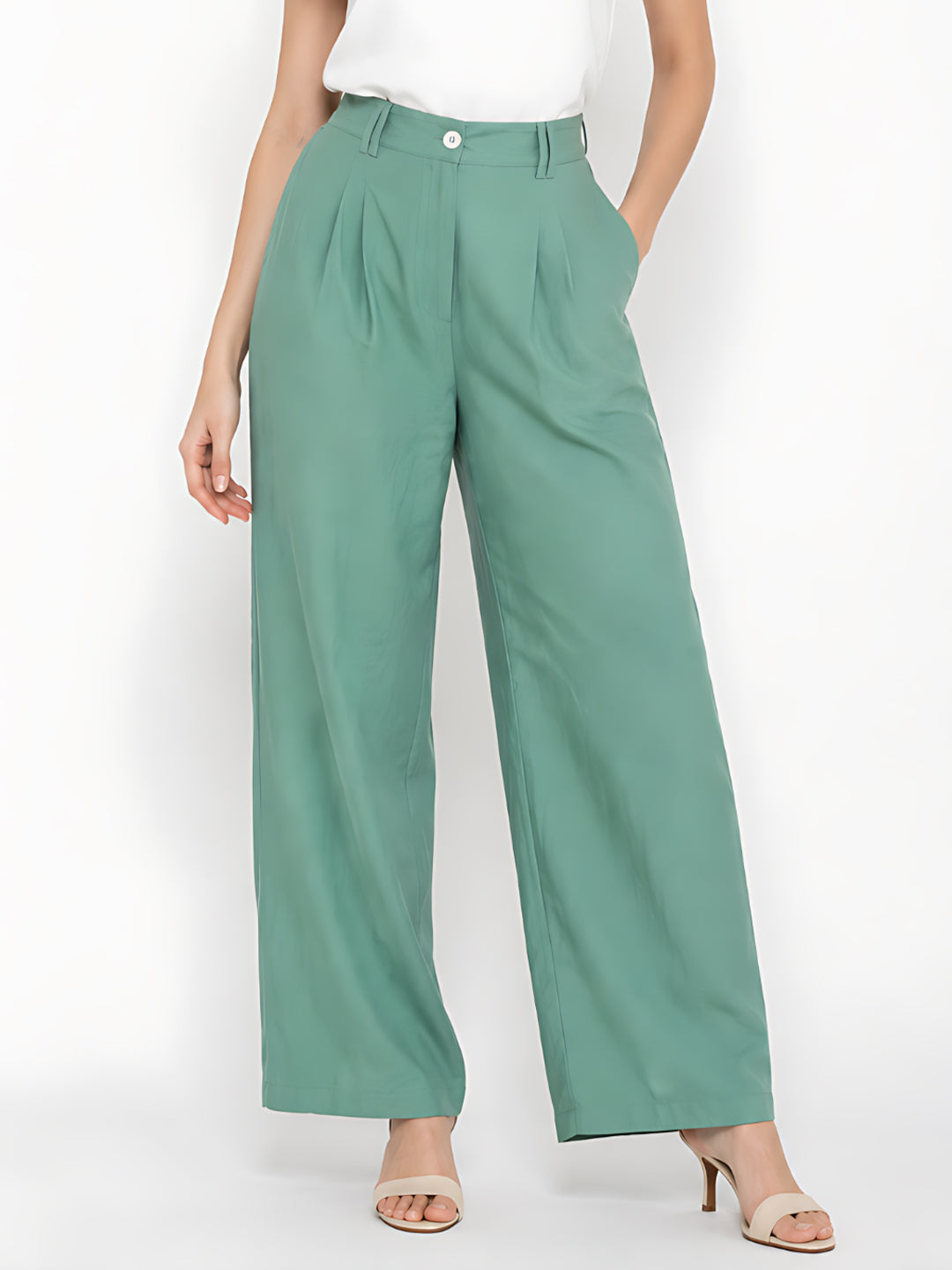 Green Solid Straight Palazzo