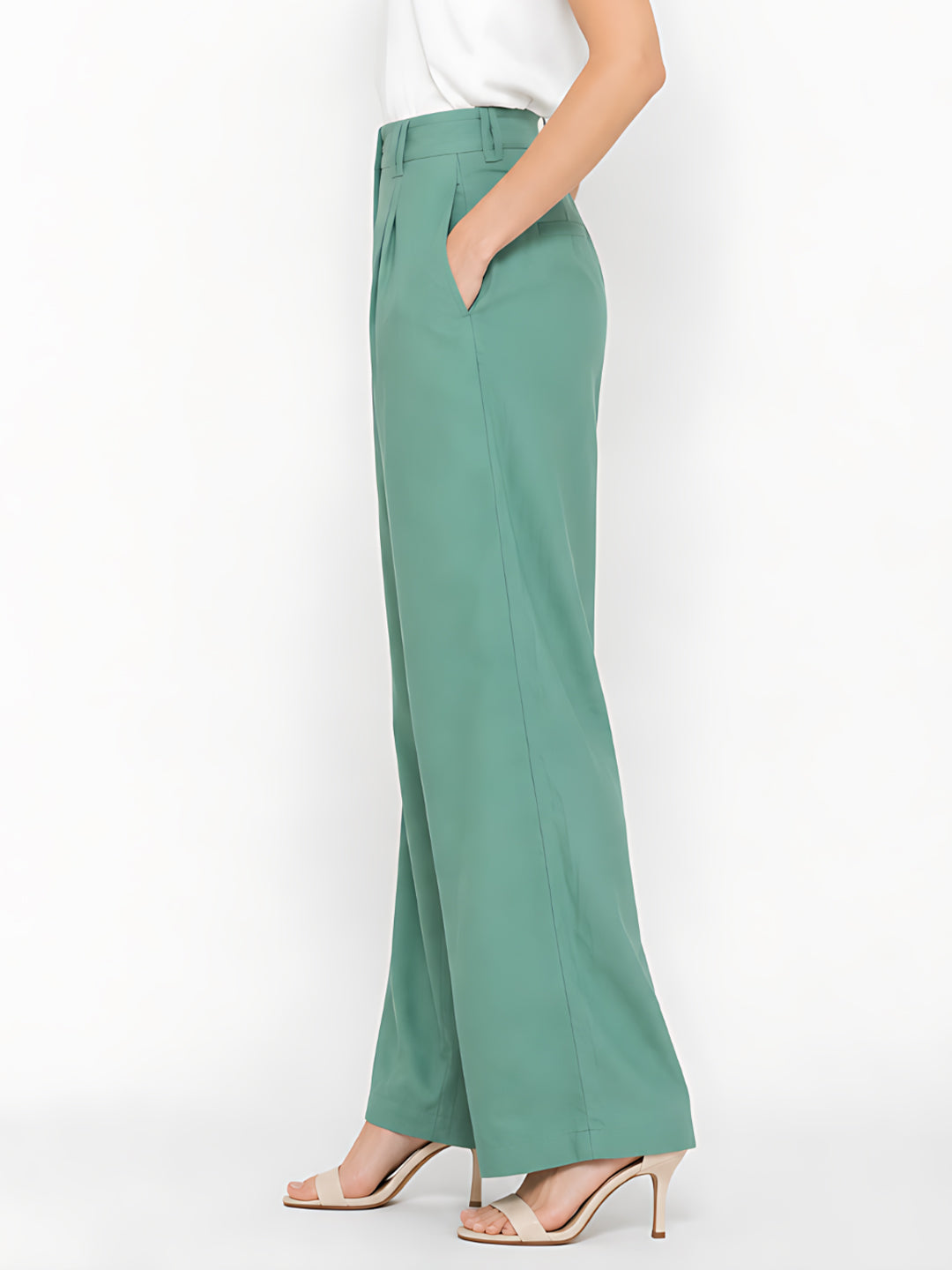 Green Solid Straight Palazzo