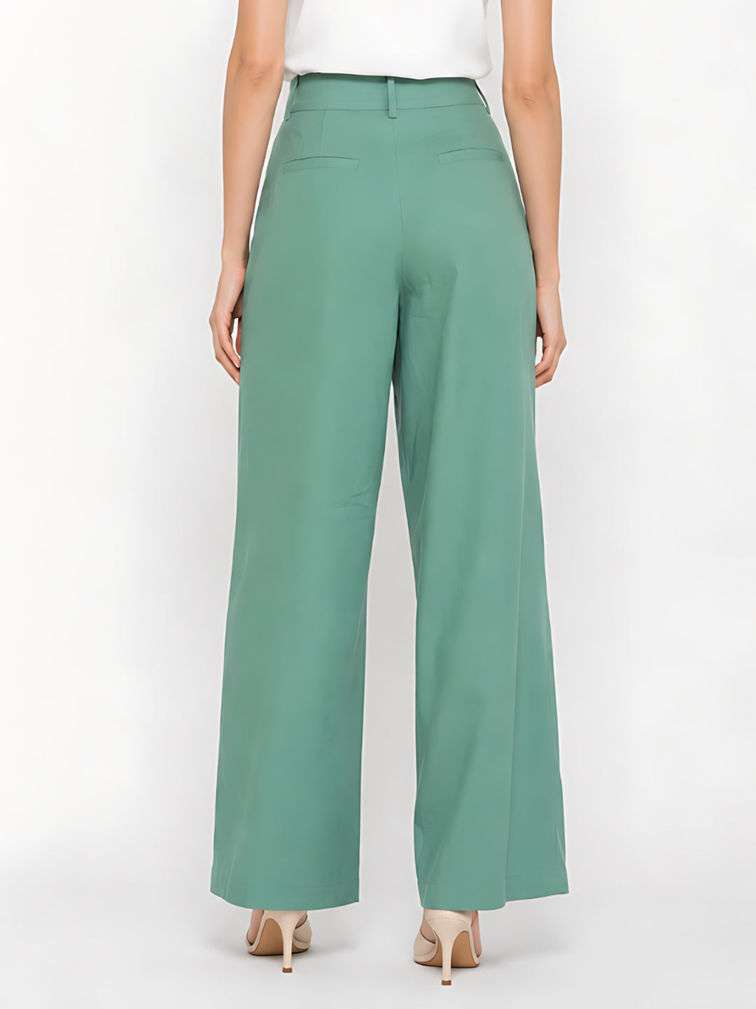Green Solid Straight Palazzo