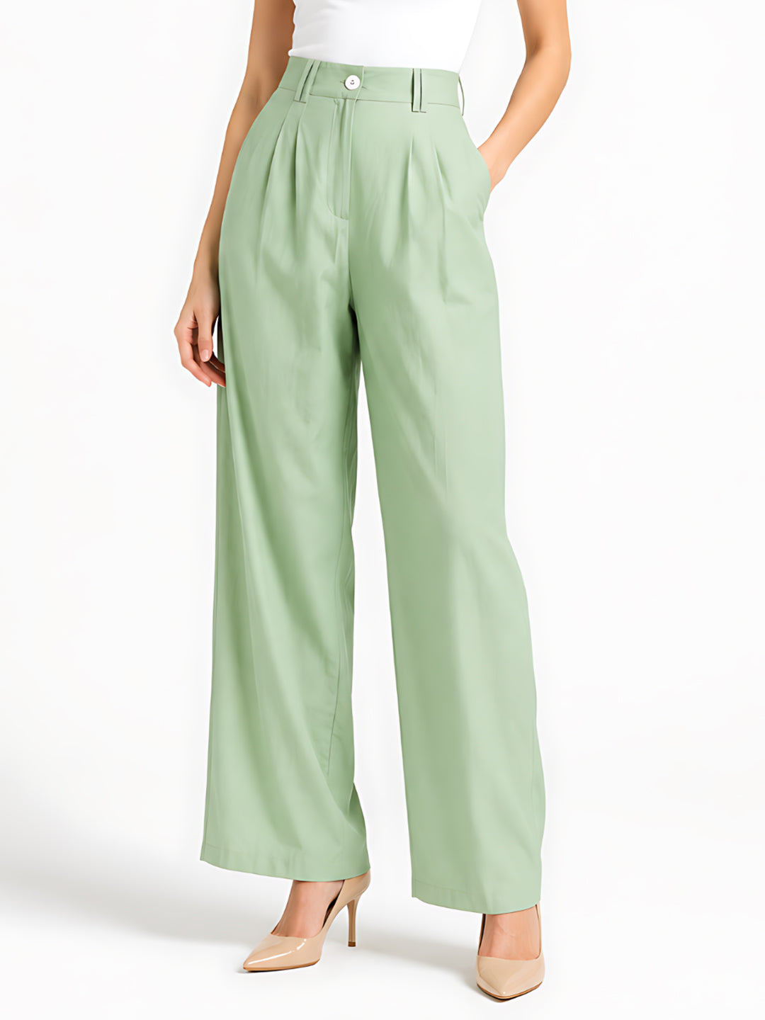 Green Solid Straight Palazzo