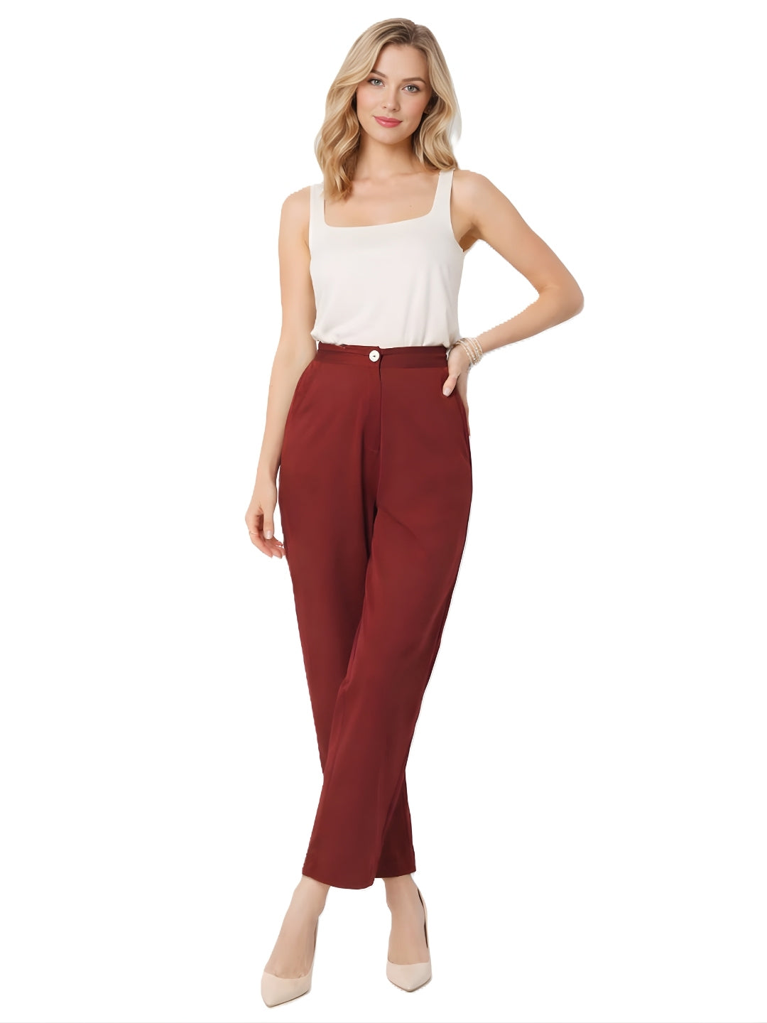 Maroon Solid Straight Trouser