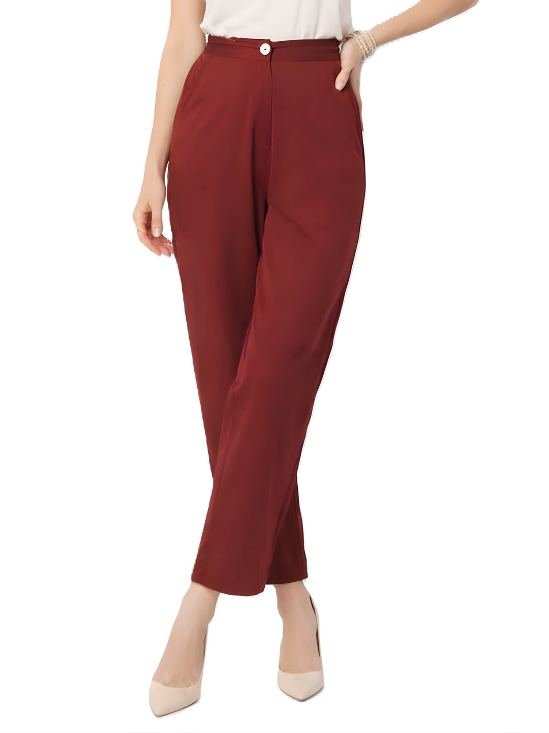 Maroon Solid Straight Trouser