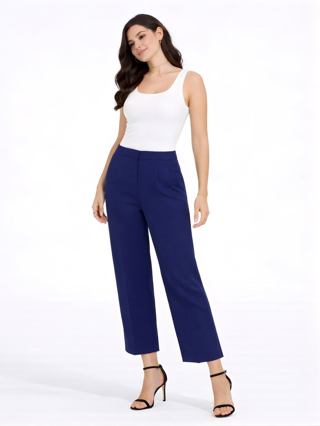 Navy Blue Solid Straight Trouser