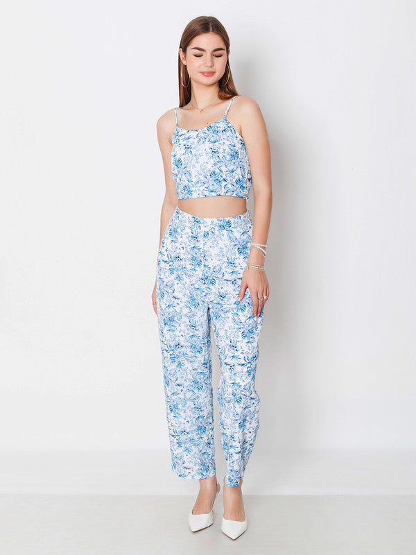 Blue Floral Print Straight Trouser-1