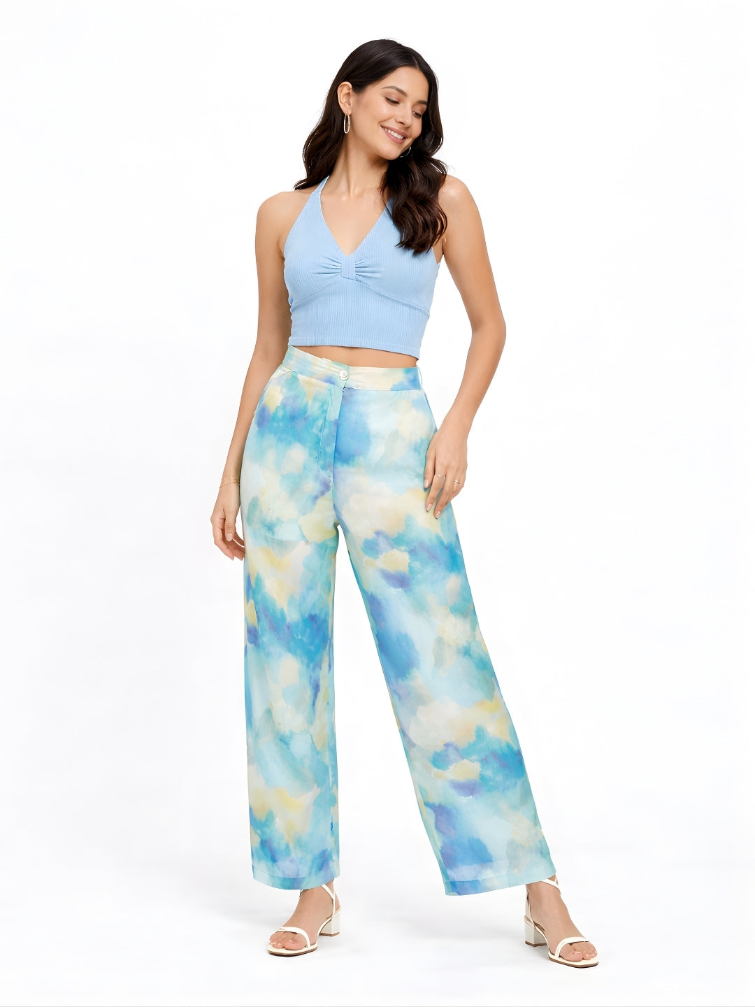 Blue Abstract Print Parallel Trouser